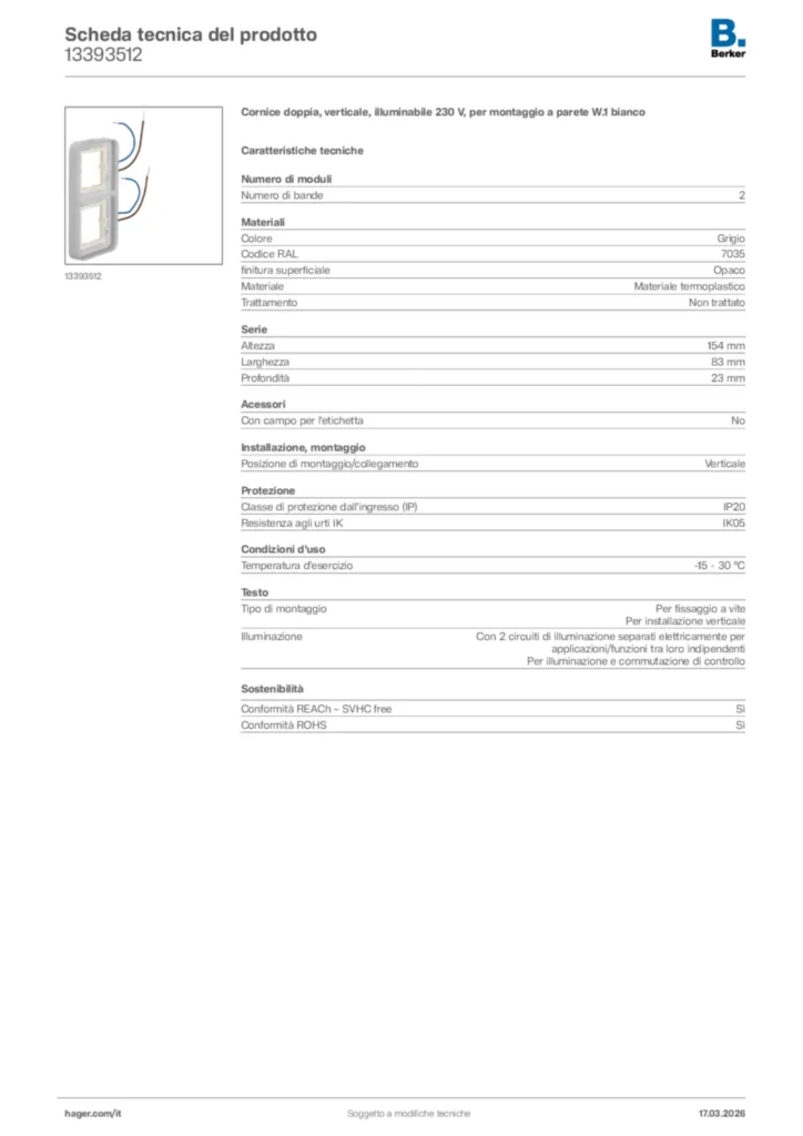 Immagine Berker Scheda tecnica del prodotto 13393512 | Hager Italia