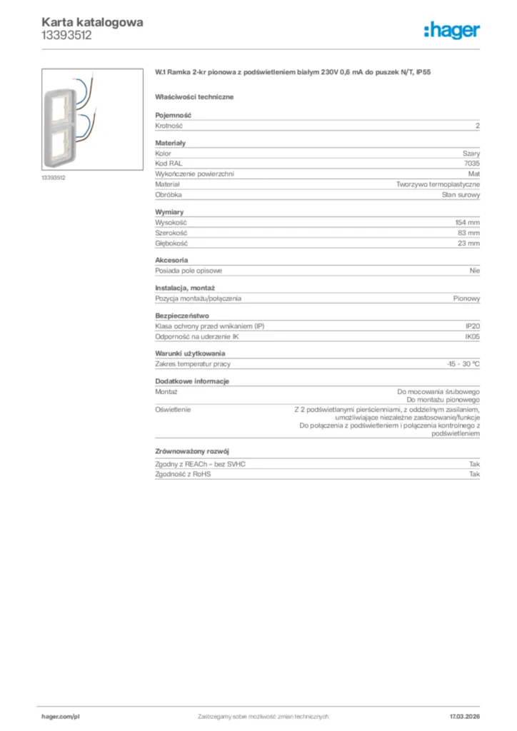 Zdjęcie Hager Karta katalogowa 13393512 | Hager Polska