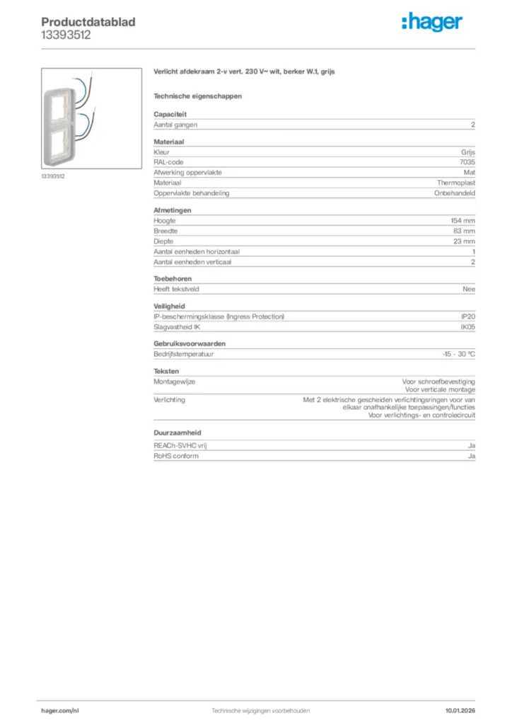 Afbeelding Hager Productdatablad 13393512 | Hager Nederland