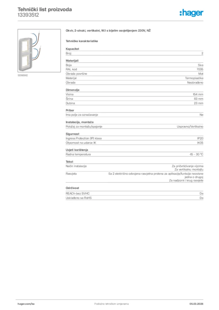 Slika Hager Tehnički list proizvoda 13393512  | Hager