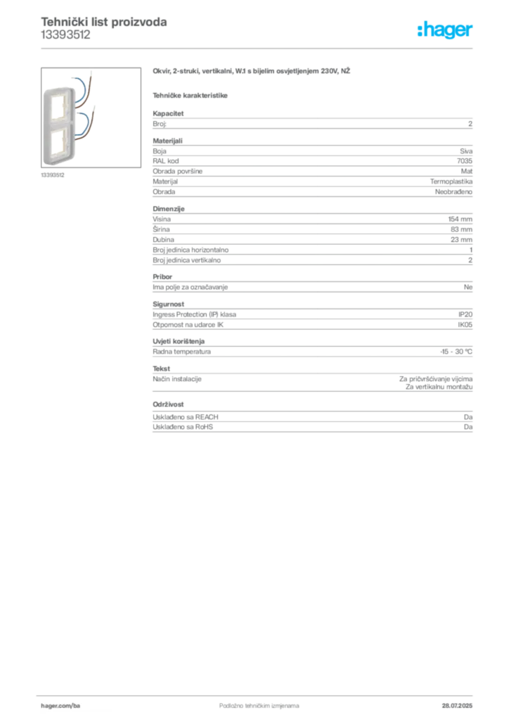 Slika Hager Product data sheet 13393512  | Hager