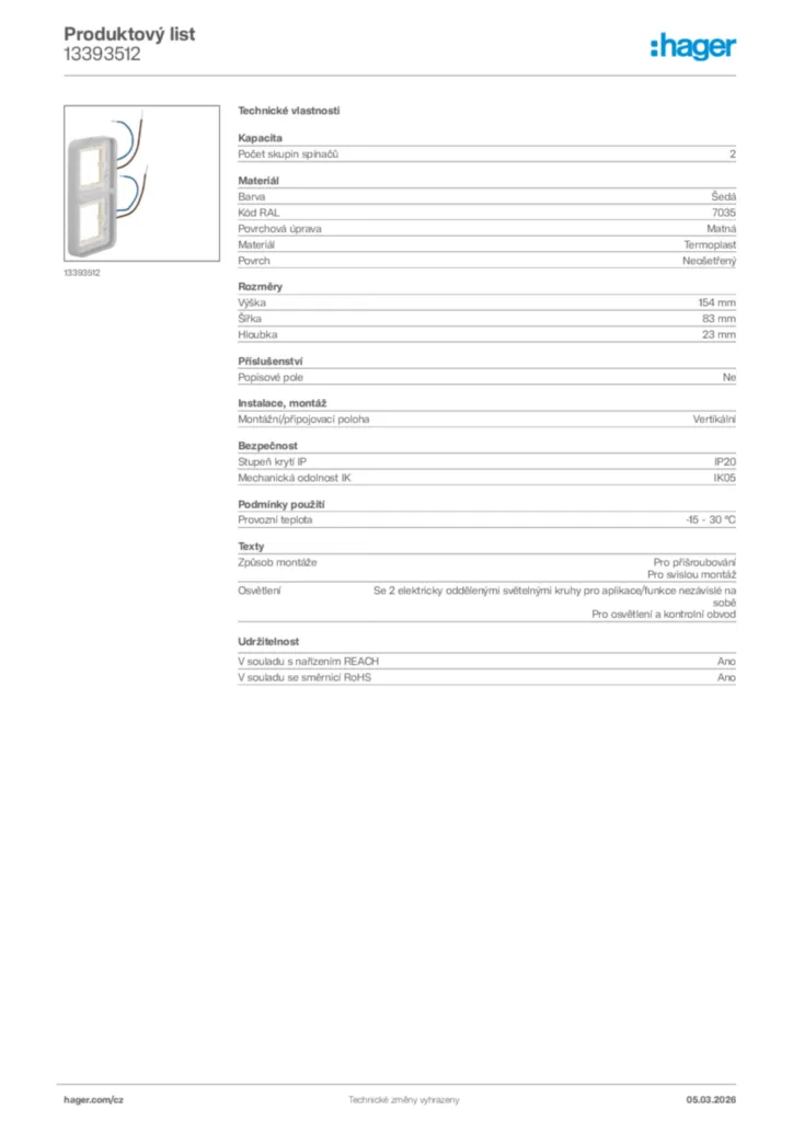 Obrázek Hager Product data sheet 13393512 | Hager