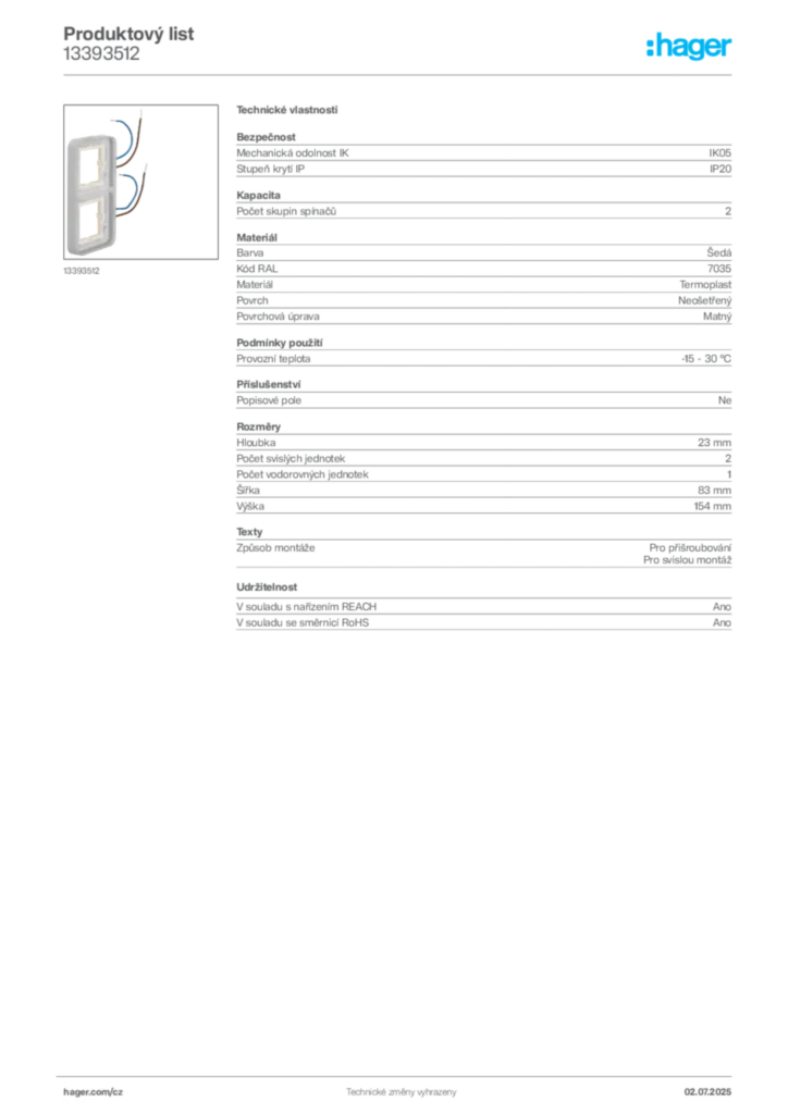 Obrázek Hager Produktový list 13393512 | Hager