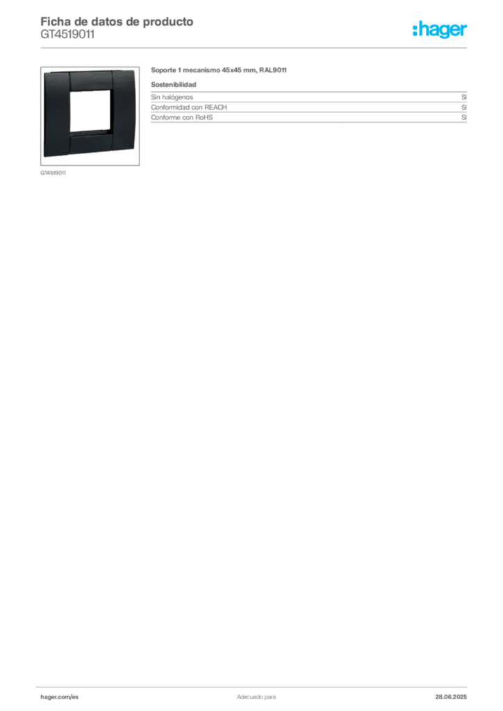 Imagen Hager Ficha de datos de producto GT4519011 | Hager España