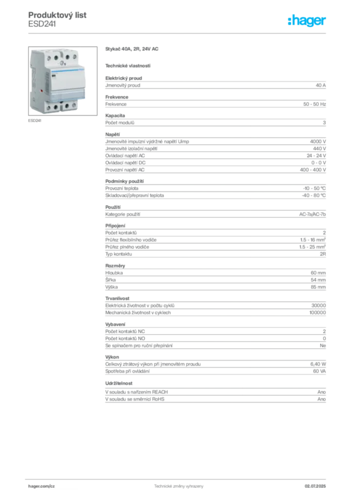 Obrázek Hager Produktový list ESD241 | Hager