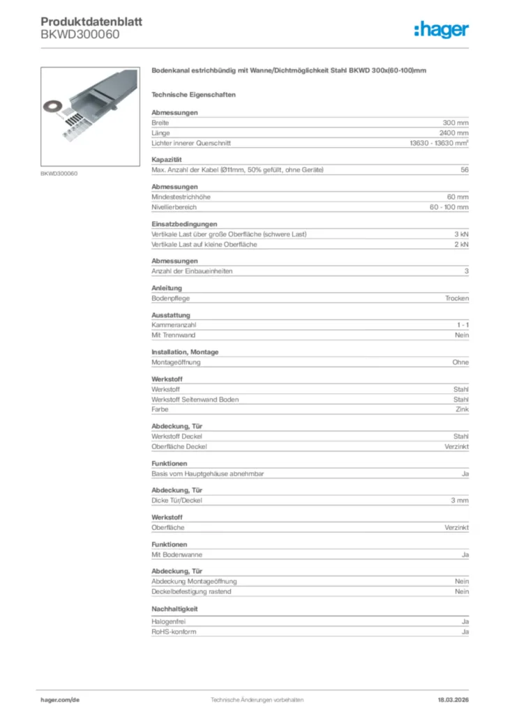 Bild Hager Produktdatenblatt BKWD300060 | Hager Deutschland
