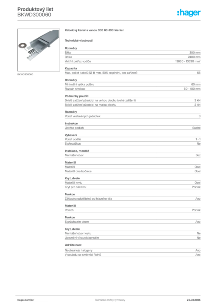 Obrázek Hager Produktový list BKWD300060 | Hager