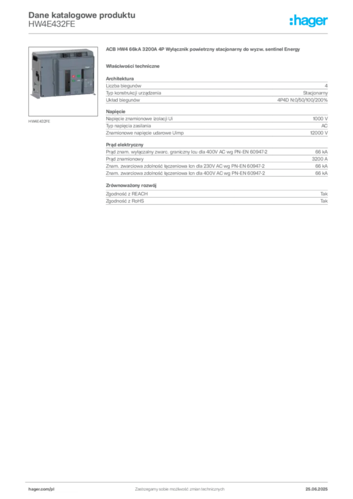 Zdjęcie Hager Dane katalogowe produktu HW4E432FE | Hager Polska