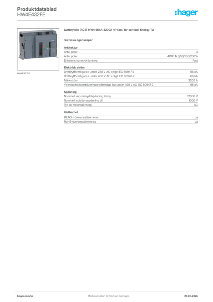 Bild Hager Produktdatablad HW4E432FE | Hager Sverige