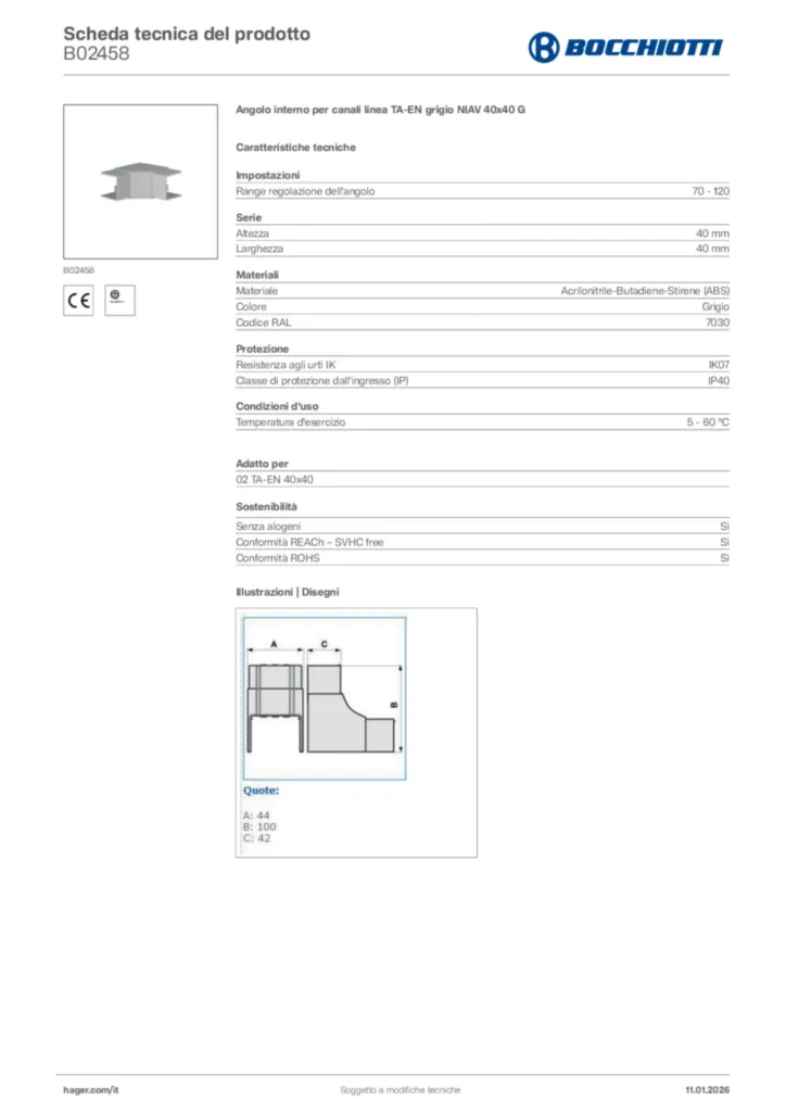 Immagine Bocchiotti Scheda tecnica del prodotto B02458 | Hager Italia