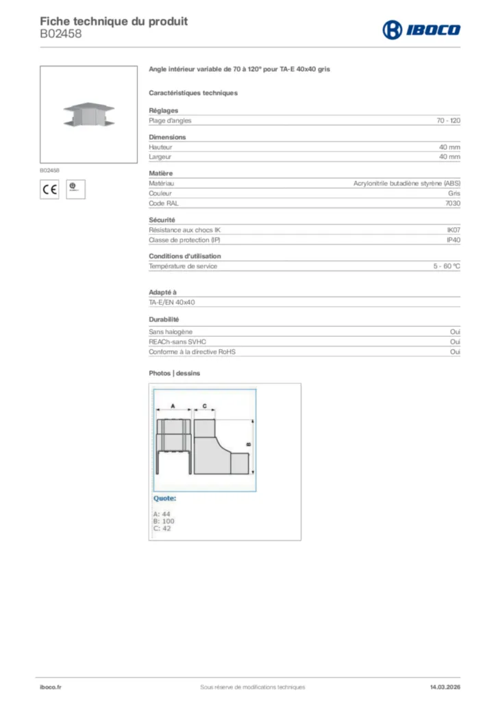 Image Iboco Fiche technique du produit B02458 | Hager France