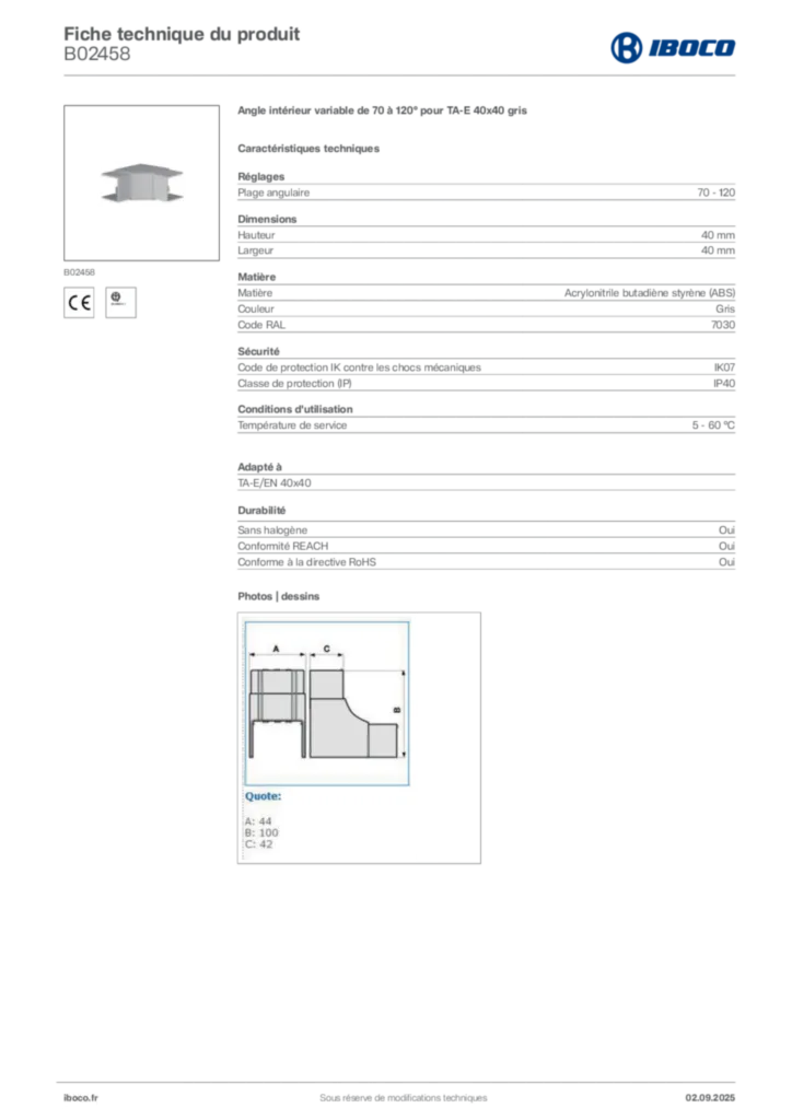 Image Iboco Fiche technique du produit B02458 | Hager France