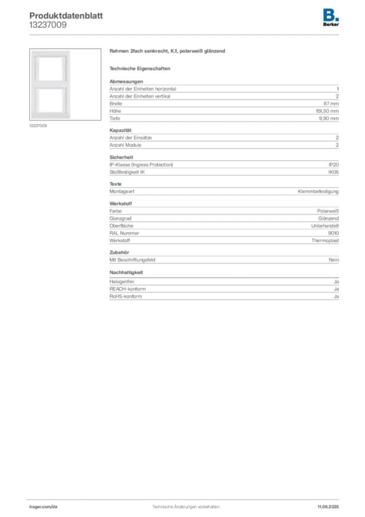 Berker Produktdatenblatt 13237009