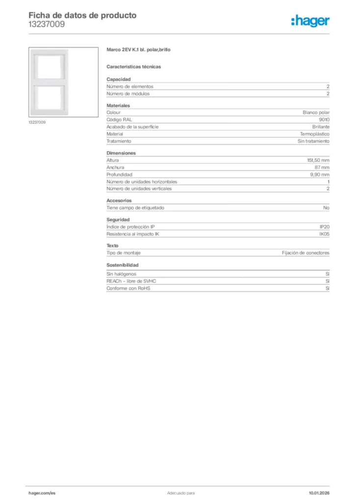 Imagen Hager Ficha de datos de producto 13237009 | Hager España