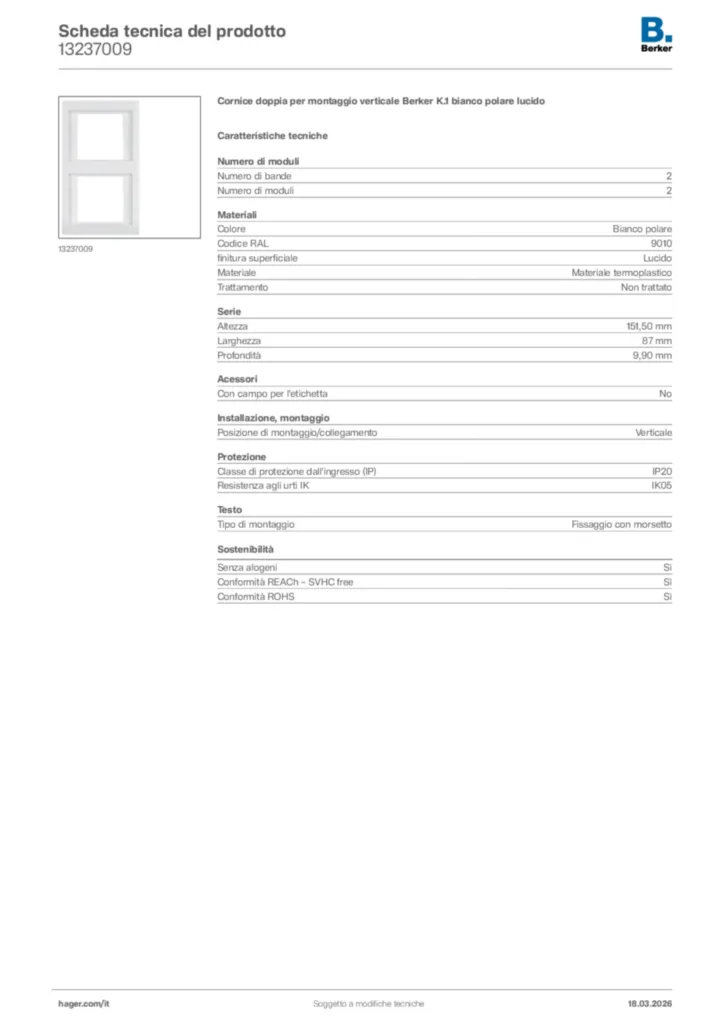 Immagine Berker Scheda tecnica del prodotto 13237009 | Hager Italia