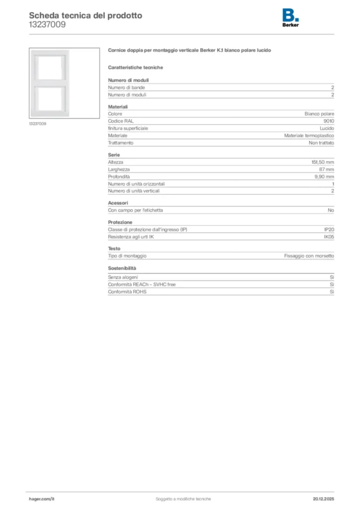 Immagine Berker Scheda tecnica del prodotto 13237009 | Hager Italia