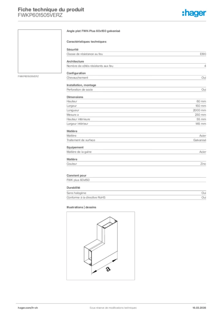 Image Hager Fiche technique du produit FWKP601505VERZ | Hager Suisse
