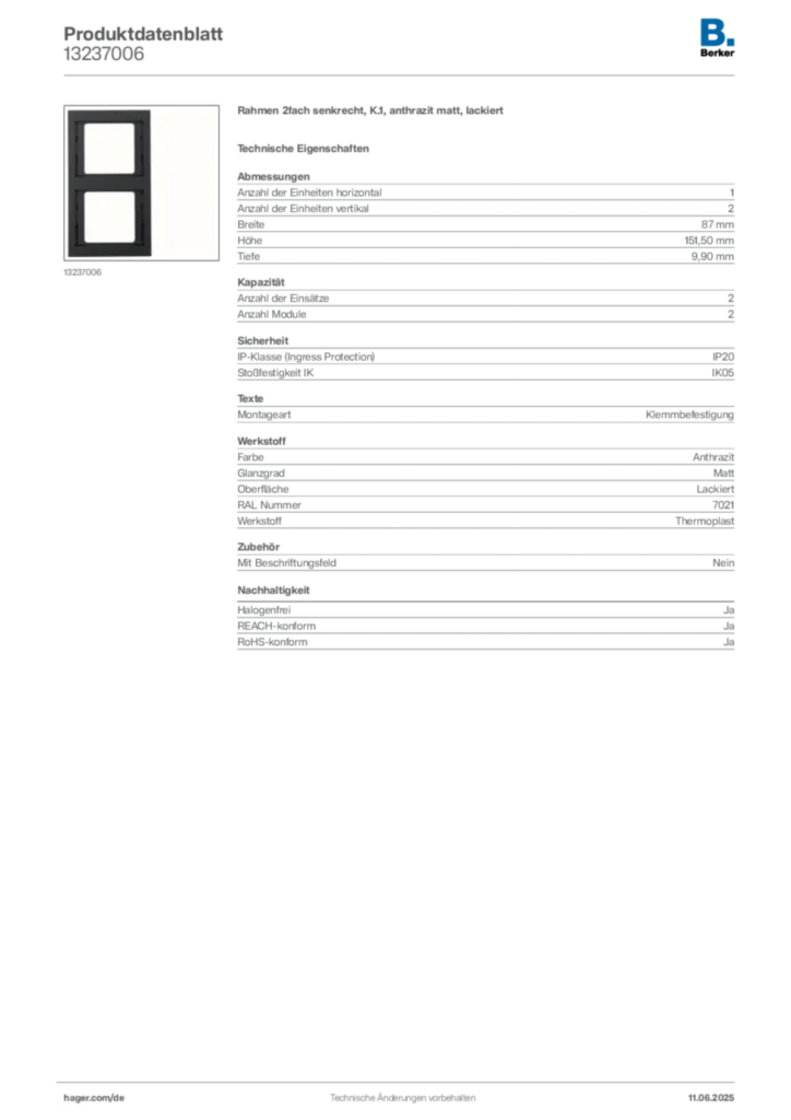 Berker Produktdatenblatt 13237006