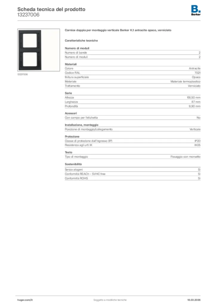 Immagine Berker Scheda tecnica del prodotto 13237006 | Hager Italia