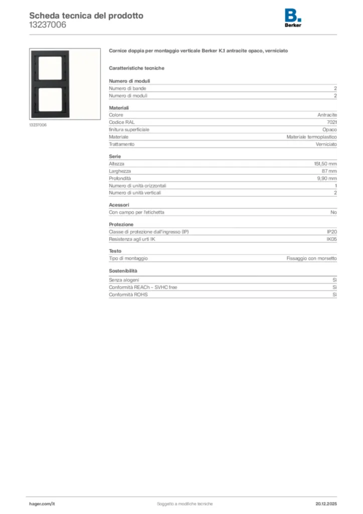 Immagine Berker Scheda tecnica del prodotto 13237006 | Hager Italia