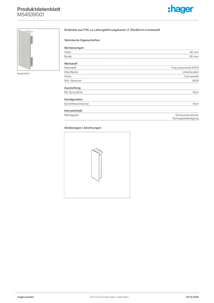 Bild Hager Produktdatenblatt M54539001 | Hager Deutschland