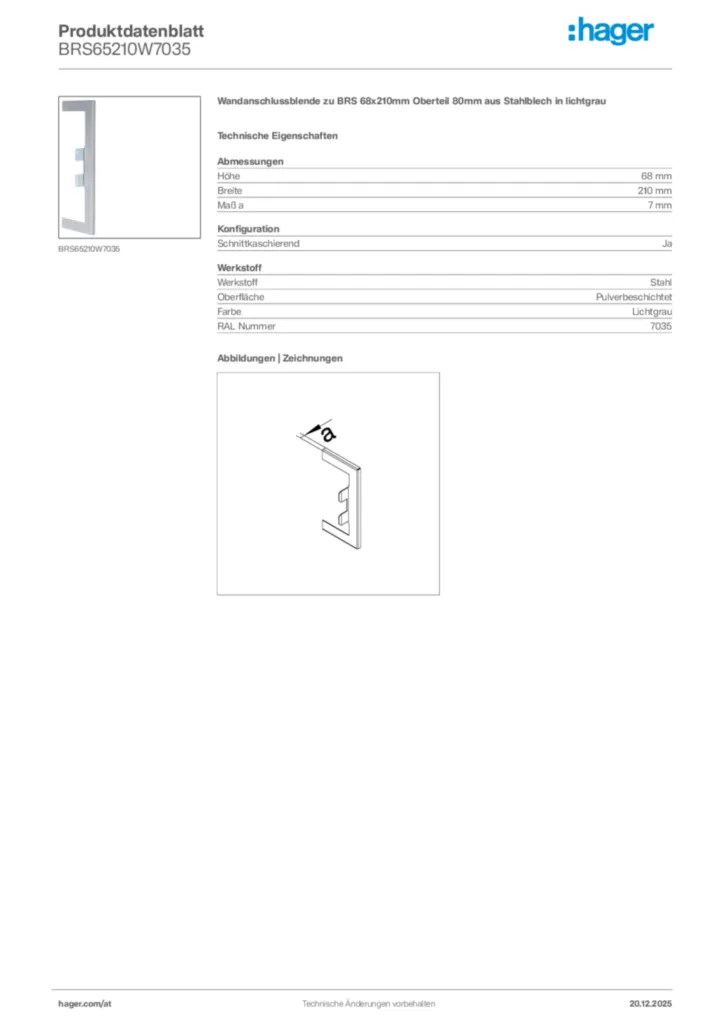 Bild Hager Produktdatenblatt BRS65210W7035 | Hager Deutschland