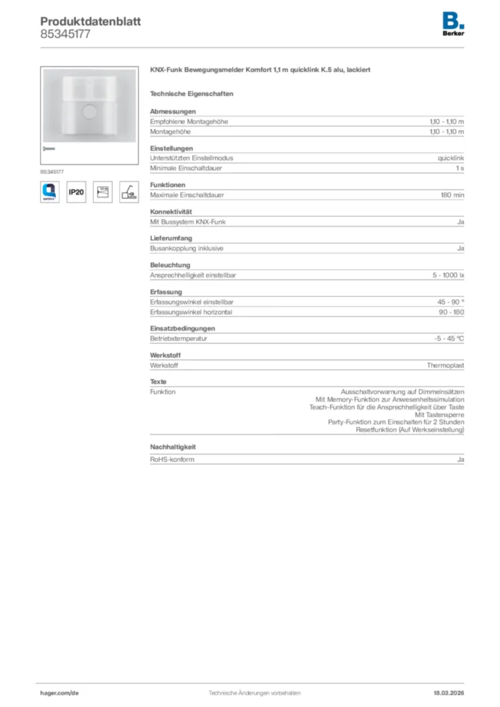 Bild Berker Produktdatenblatt 85345177 | Hager Deutschland