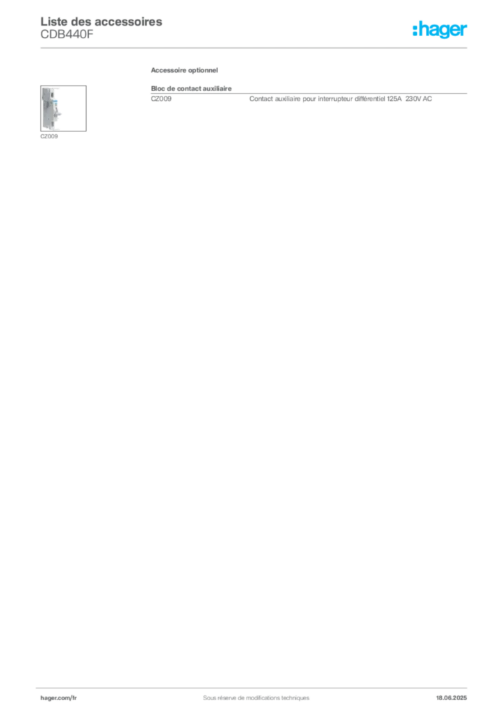 Image Hager Fiche technique du produit CDB440F | Hager France