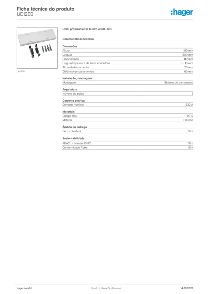 Imagem Hager Ficha técnica do produto UE12E0 | Hager Portugal