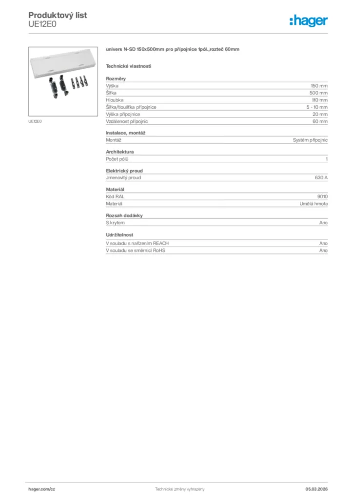 Obrázek Hager Product data sheet UE12E0 | Hager