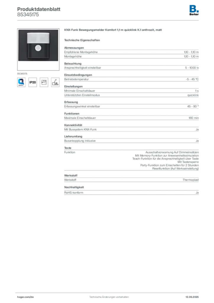 Berker Produktdatenblatt 85345175