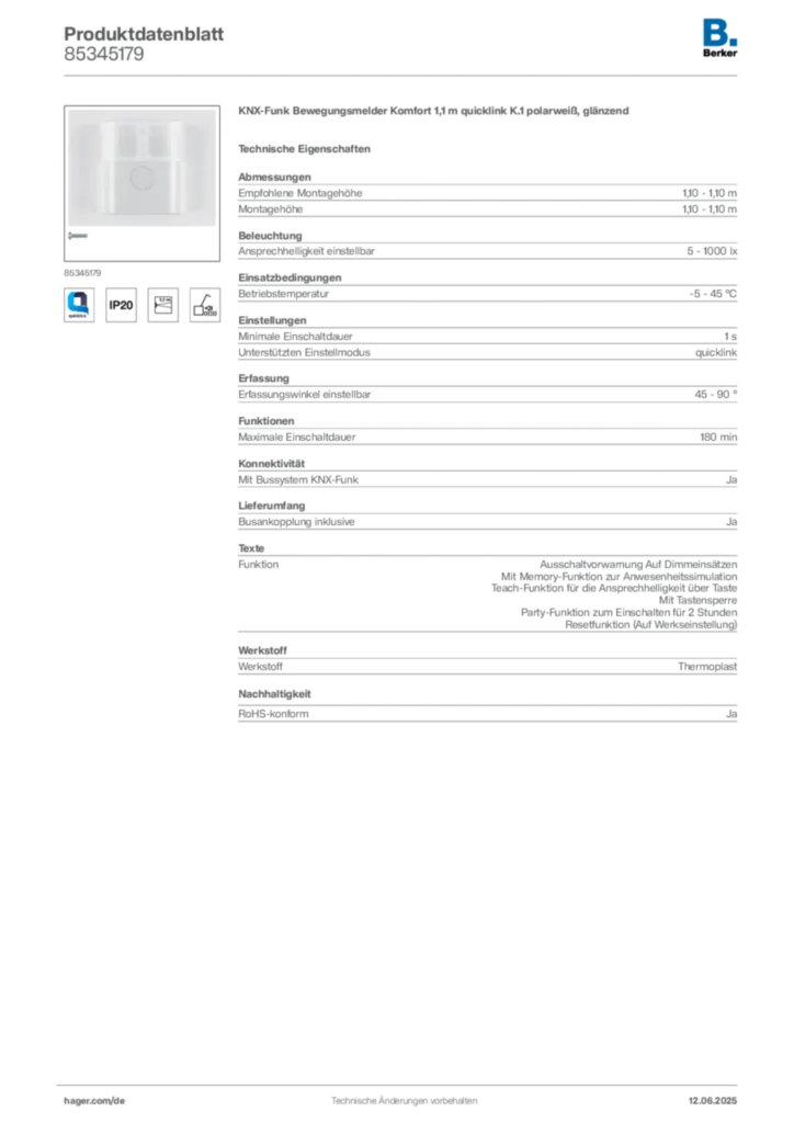Berker Produktdatenblatt 85345179