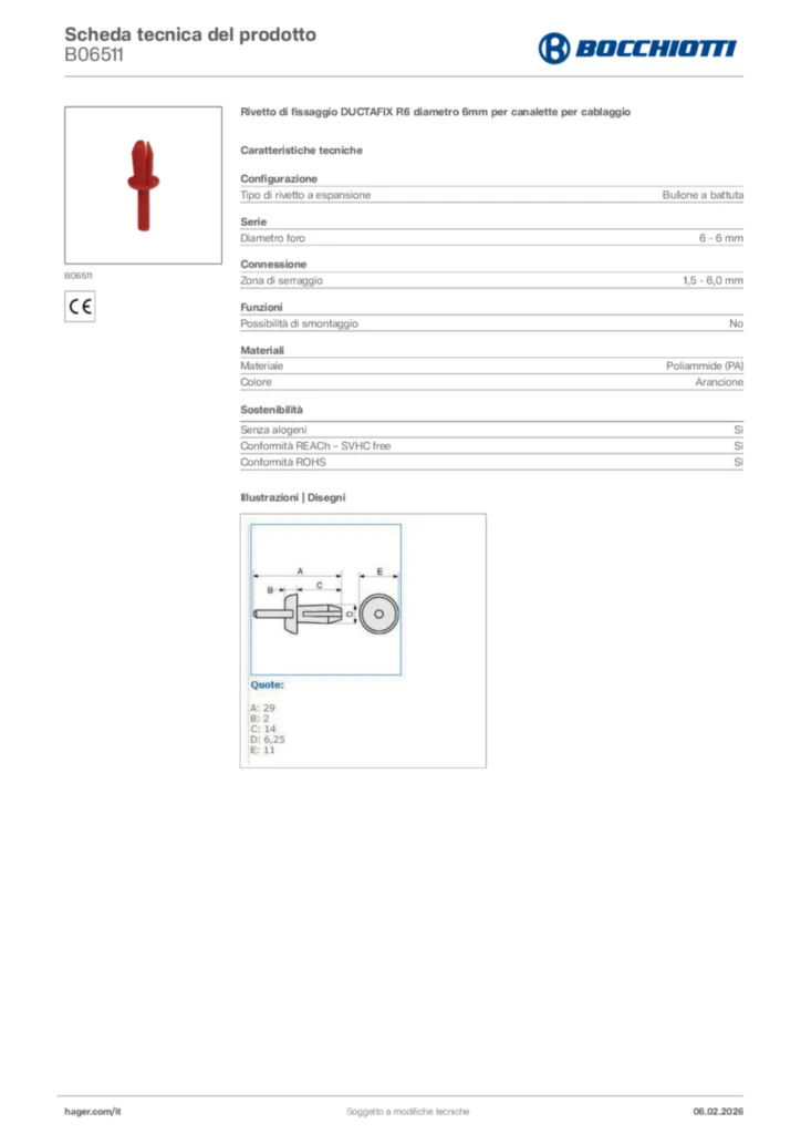 Immagine Bocchiotti Scheda tecnica del prodotto B06511 | Hager Italia
