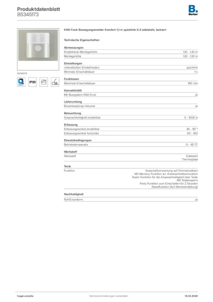 Bild Berker Produktdatenblatt 85345173 | Hager Deutschland