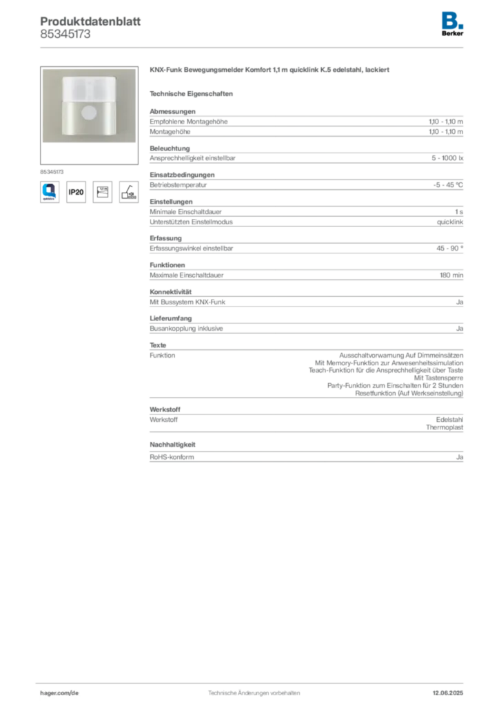 Berker Produktdatenblatt 85345173
