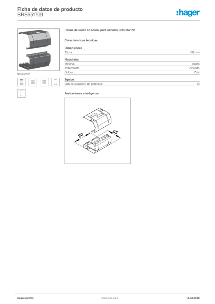 Imagen Hager Ficha de datos de producto BRS651709 | Hager España