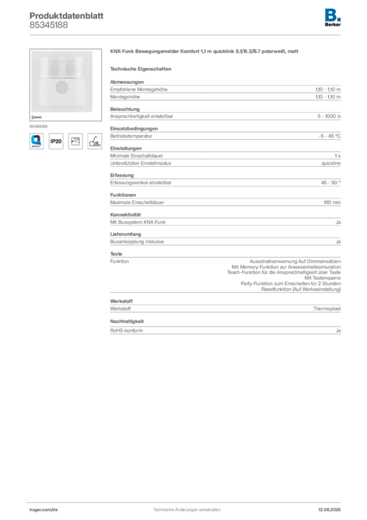 Berker Produktdatenblatt 85345188