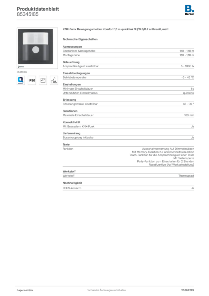 Berker Produktdatenblatt 85345185