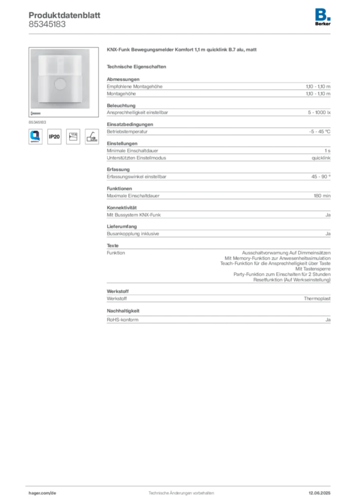 Berker Produktdatenblatt 85345183
