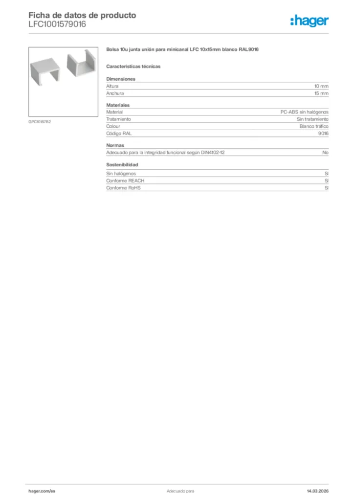 Imagen Hager Ficha de datos de producto LFC1001579016 | Hager España