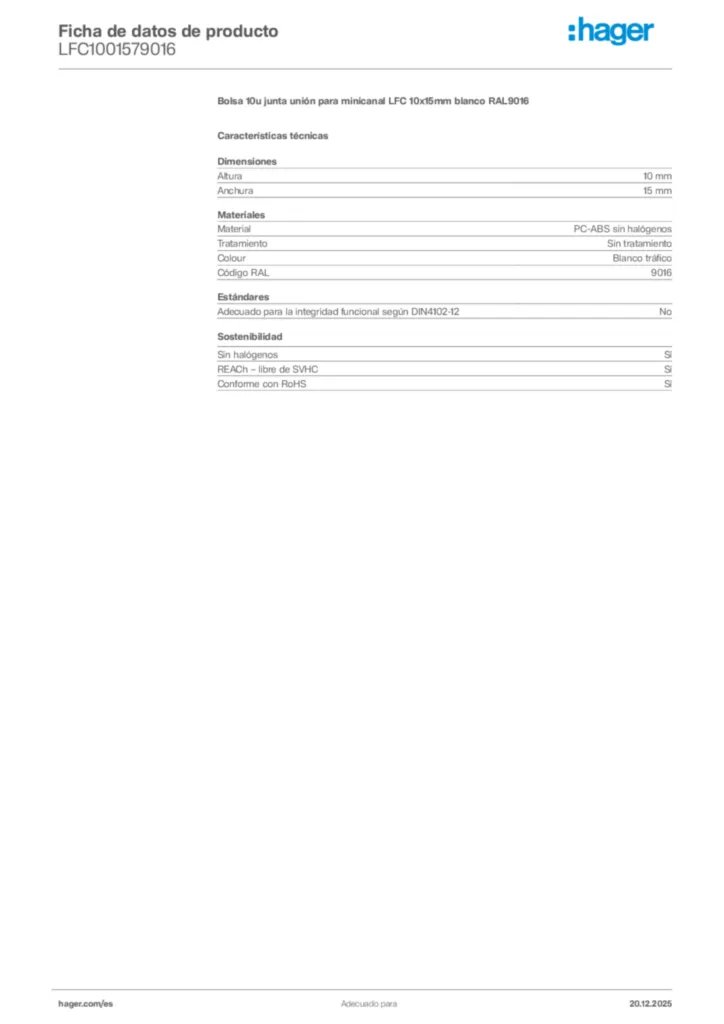 Imagen Hager Ficha de datos de producto LFC1001579016 | Hager España