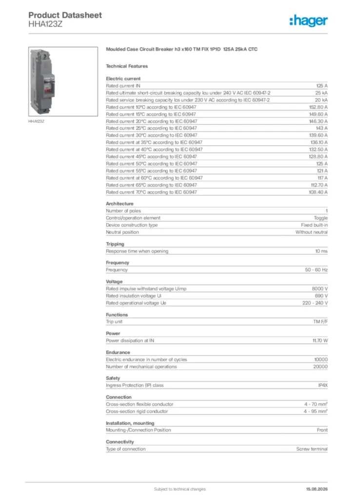 Image Hager Product data sheet HHA123Z  | Hager Africa