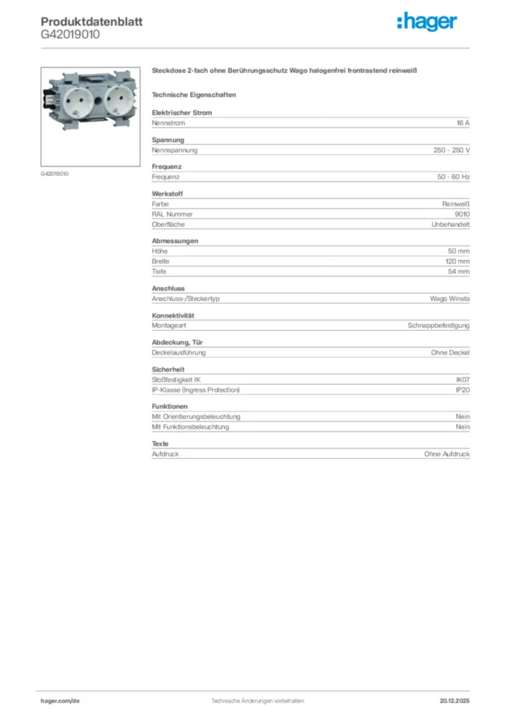 Bild Hager Produktdatenblatt G42019010 | Hager Deutschland