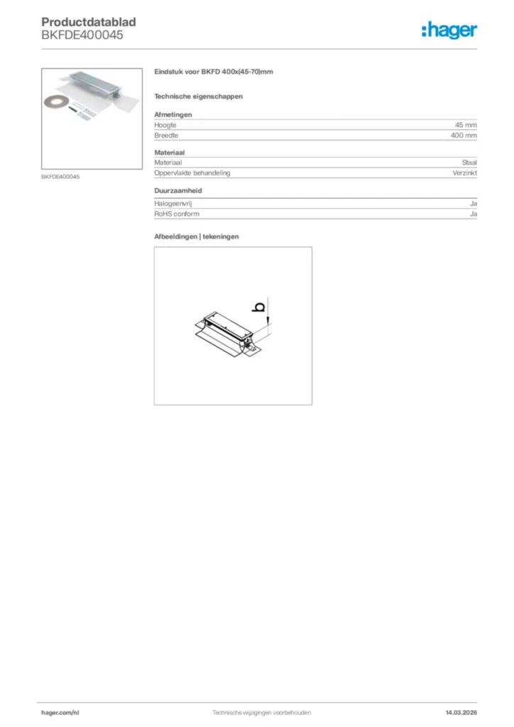 Afbeelding Hager Productdatablad BKFDE400045 | Hager Nederland