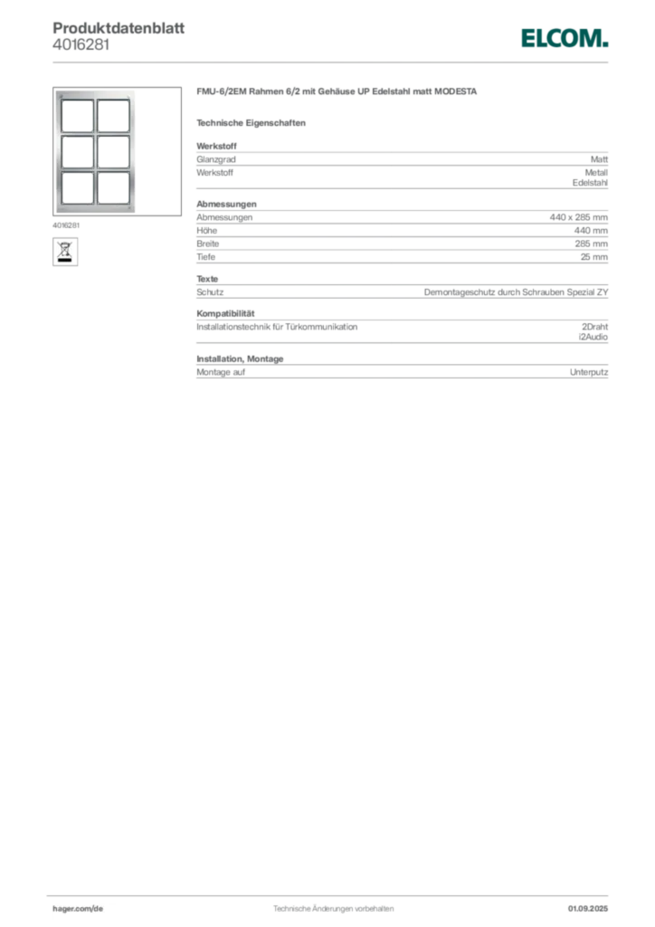 Elcom Produktdatenblatt 4016281