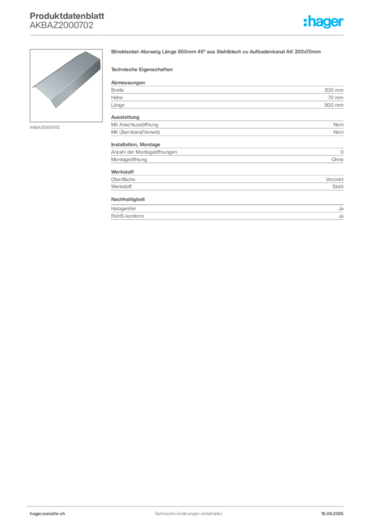Bild Hager Produktdatenblatt AKBAZ2000702 | Hager Schweiz