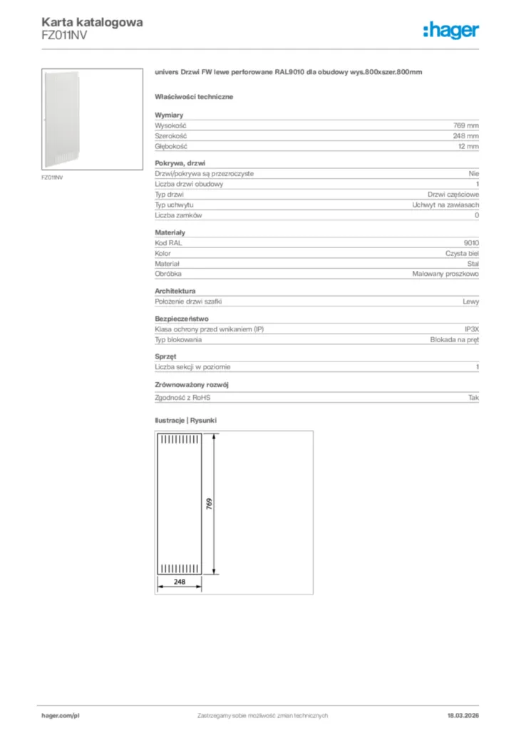 Zdjęcie Hager Karta katalogowa FZ011NV | Hager Polska