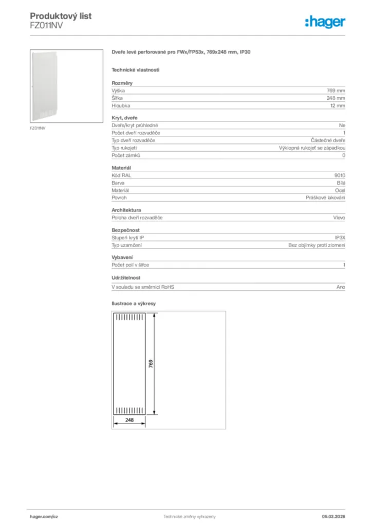 Obrázek Hager Product data sheet FZ011NV | Hager