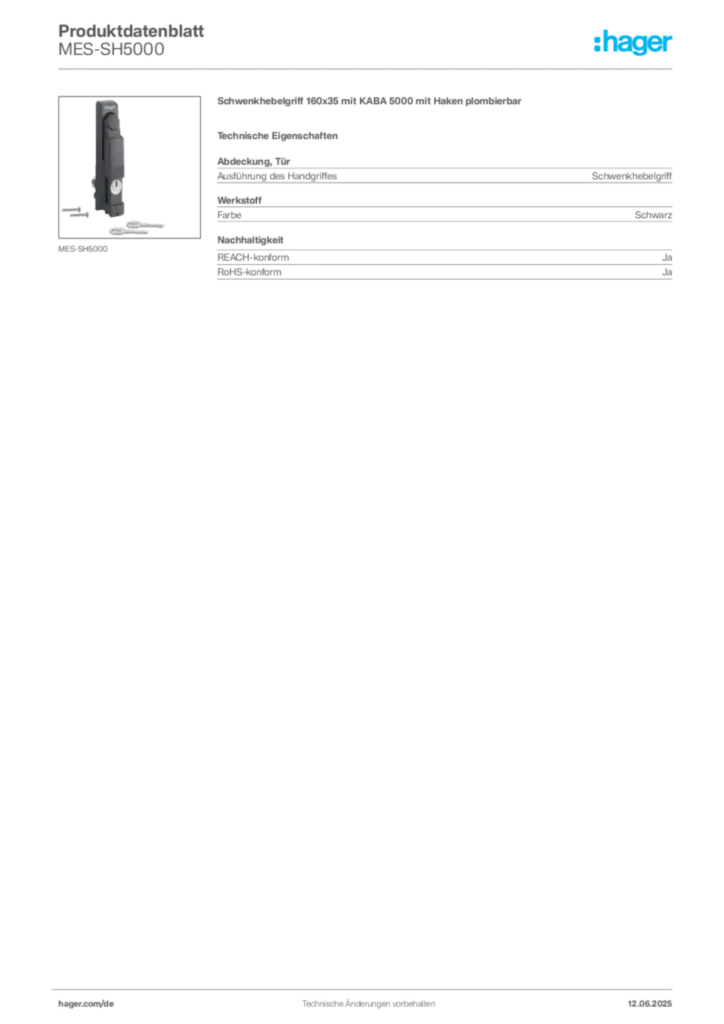 Bild Hager Produktdatenblatt MES-SH5000 | Hager Deutschland