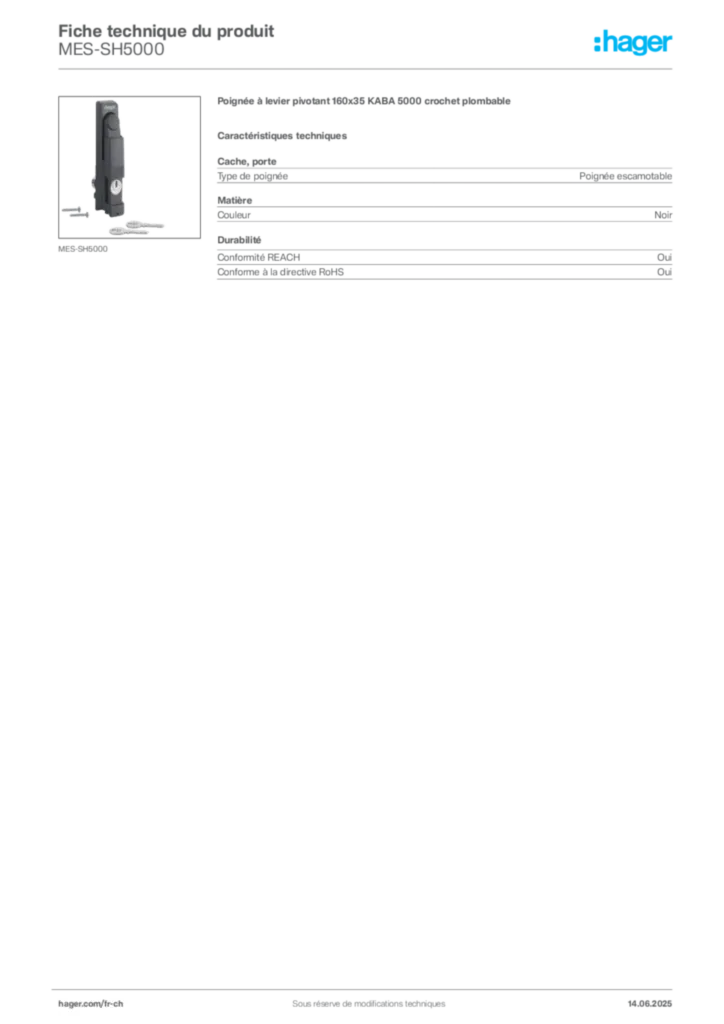 Image Hager Fiche technique du produit MES-SH5000 | Hager Suisse